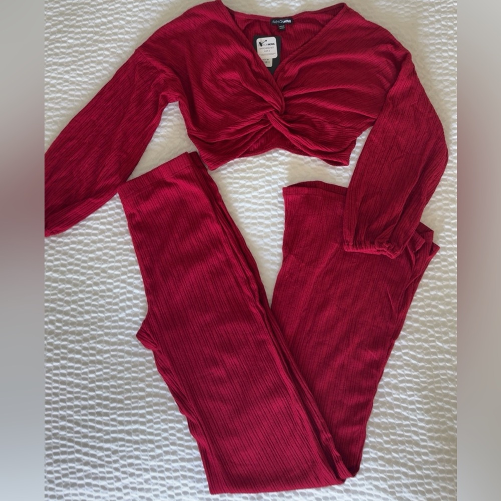 Fashion Nova Burgundy Sweater Pant Set